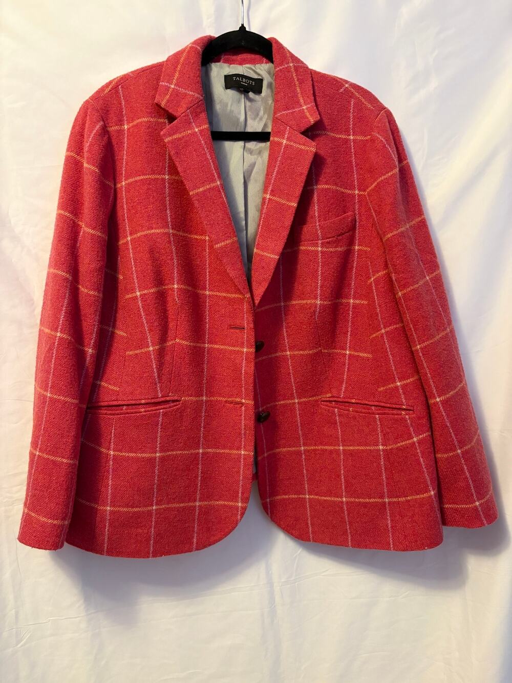 Talbots Wool Blend Pink Window Plaid Two Button Blazer Women's Plus Size 20W